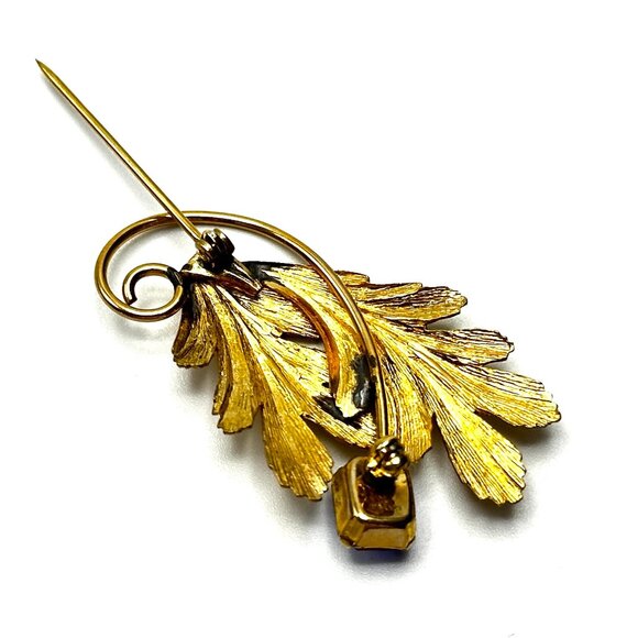 1940s Tru-Kay  Leaf Brooch & Earrings Set—12K Gold-Filled & Czech Crystals—EUC - Picture 9 of 11